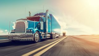 Blue Truck On Highway