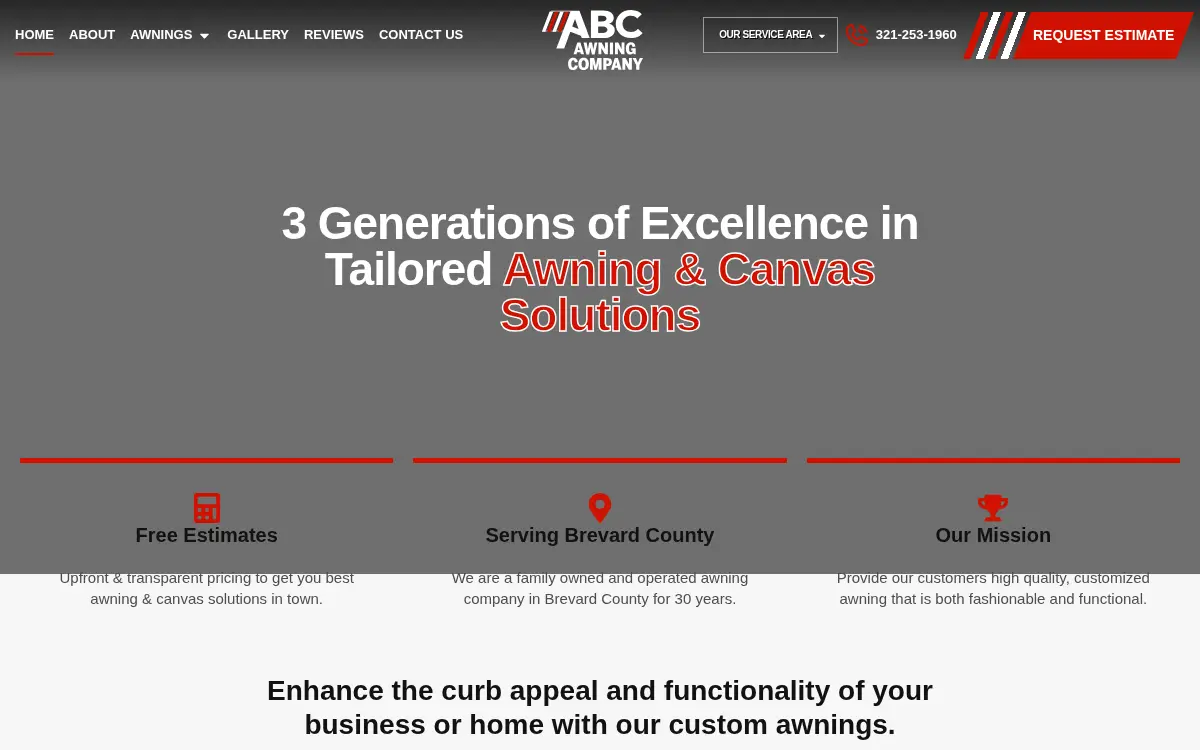 Homepage of Abc Awning Company
