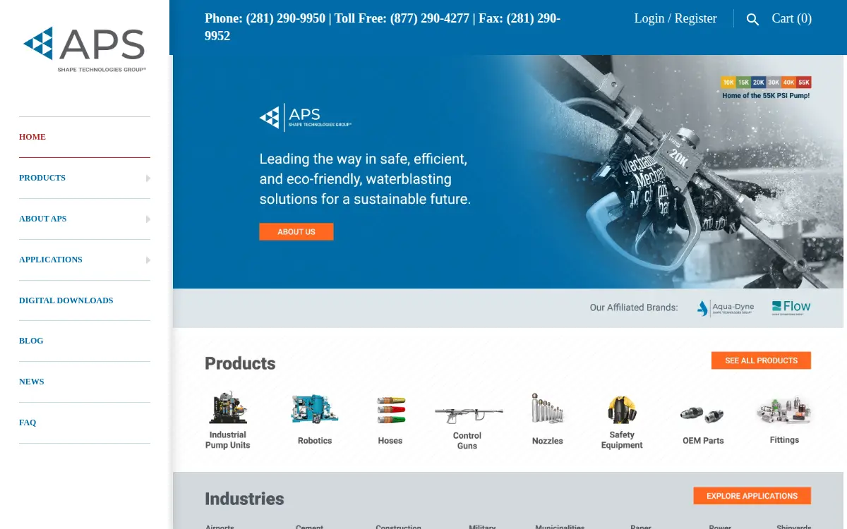 Homepage of Aps Pressure Systems LLC
