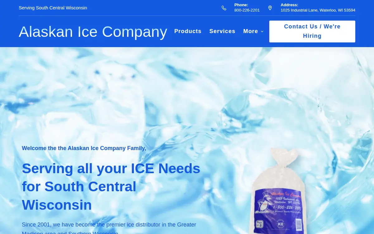Homepage of Alaskan Ice Company