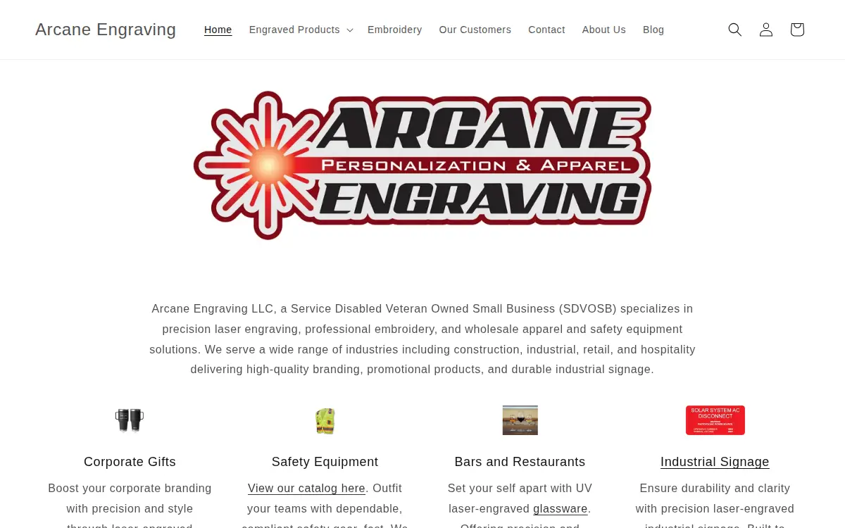 Homepage of Arcane Engraving LLC