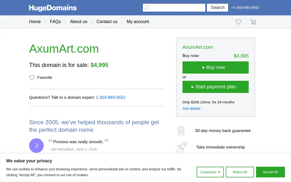 Homepage of Axumart, LLC