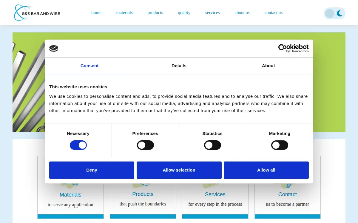Homepage of G & S Bar and Wire, LLC