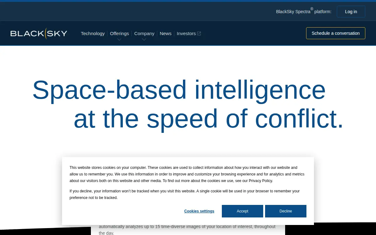 Homepage of Blacksky Satellite Systems LLC