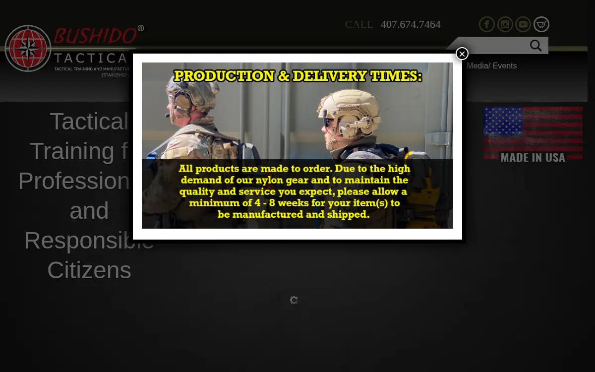 Homepage of Bushido Tactical, LLC