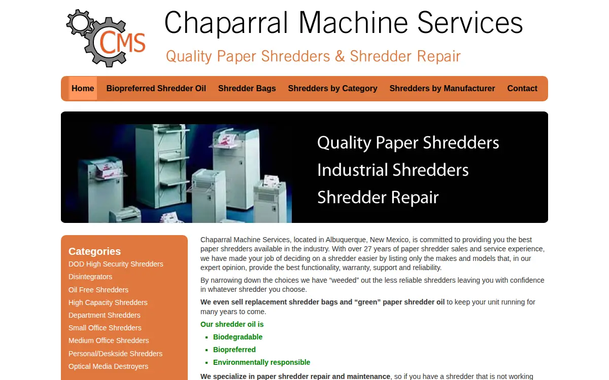 Homepage of Chaparral Machine Services