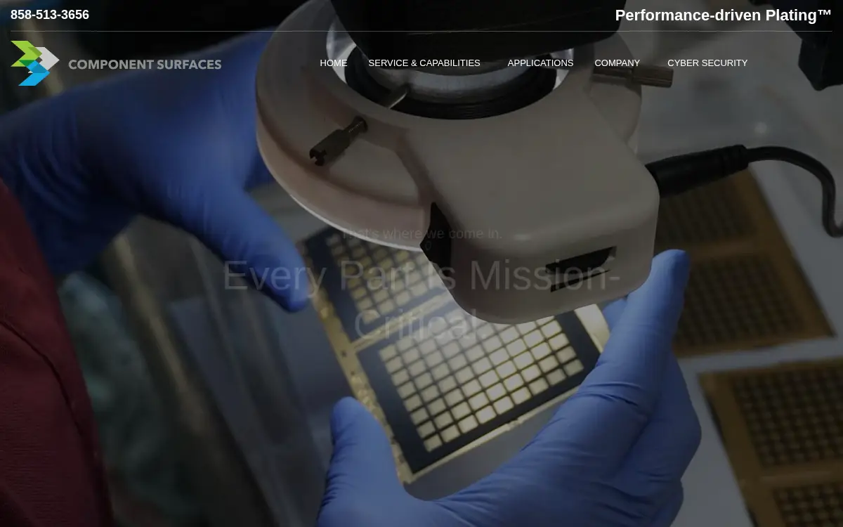 Homepage of Component Surfaces, INC.