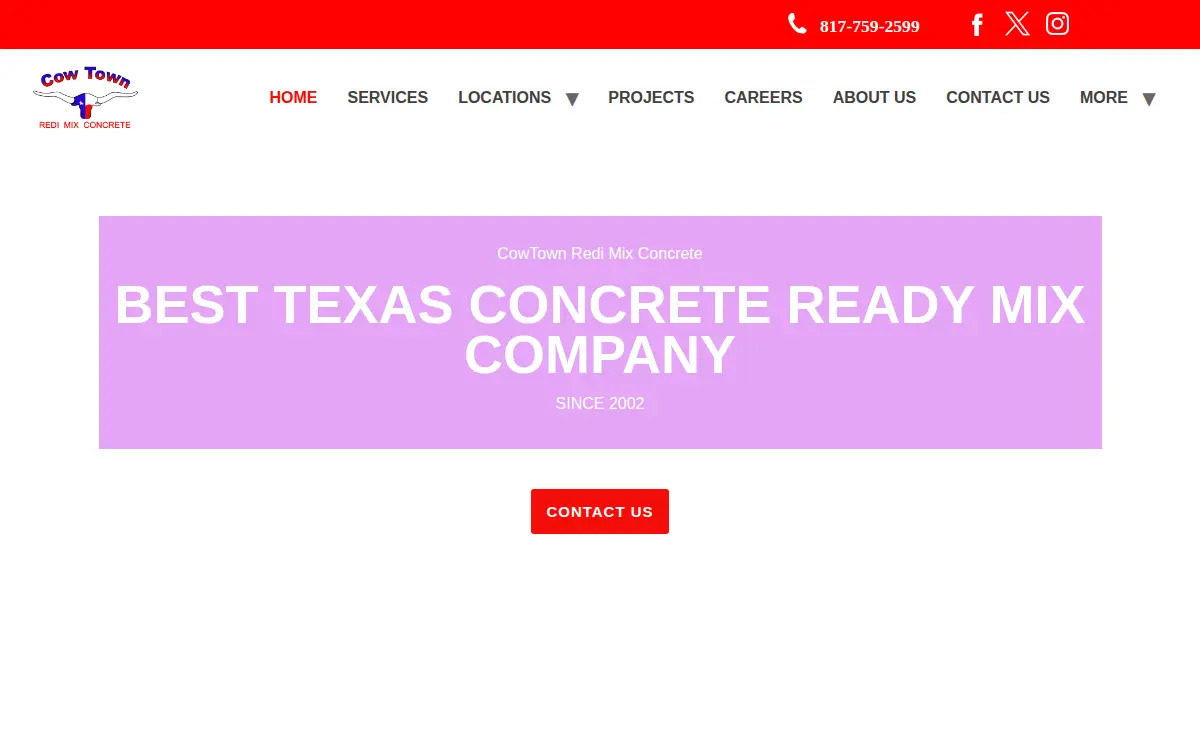 Homepage of Cowtown Redi Mix, INC.
