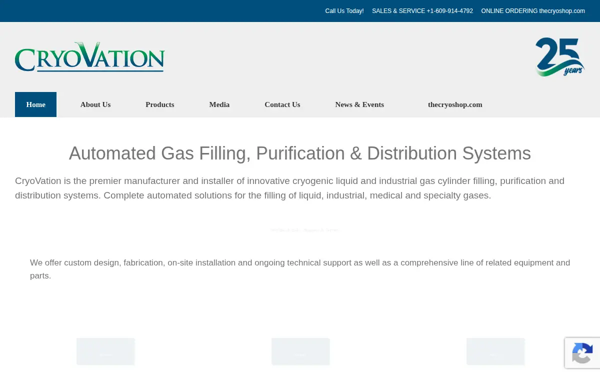 Homepage of Cryovation LLC