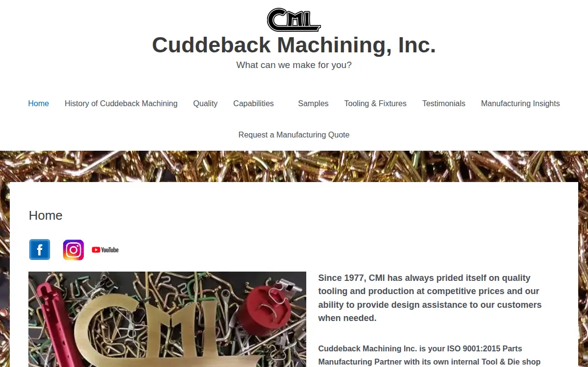 Homepage of Cuddeback Machining, INC