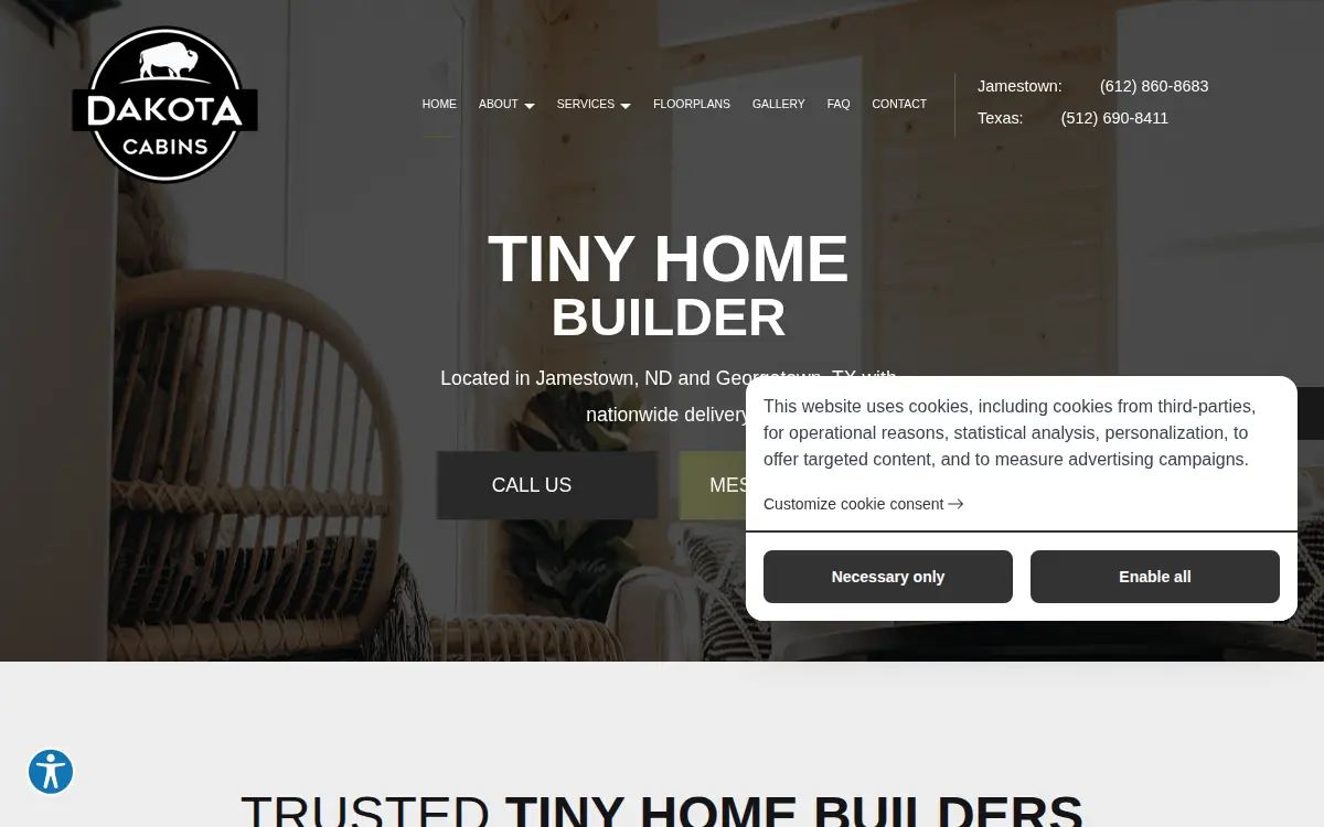 Homepage of Dakota Cabins, LLC