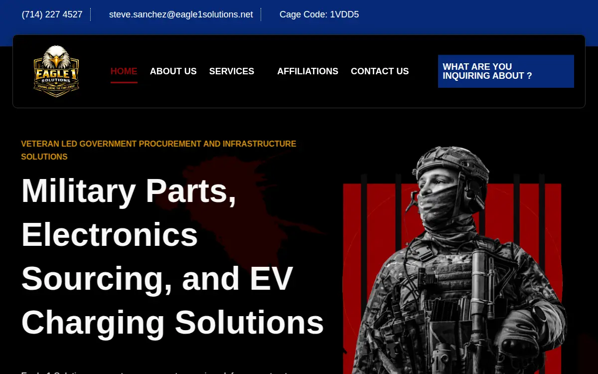 Homepage of Eagle 1 Solutions LLC