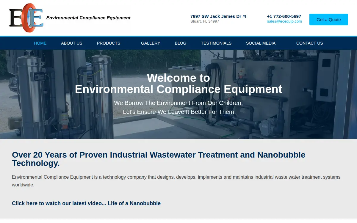 Homepage of Environmental Compliance Equipment L.l.c.