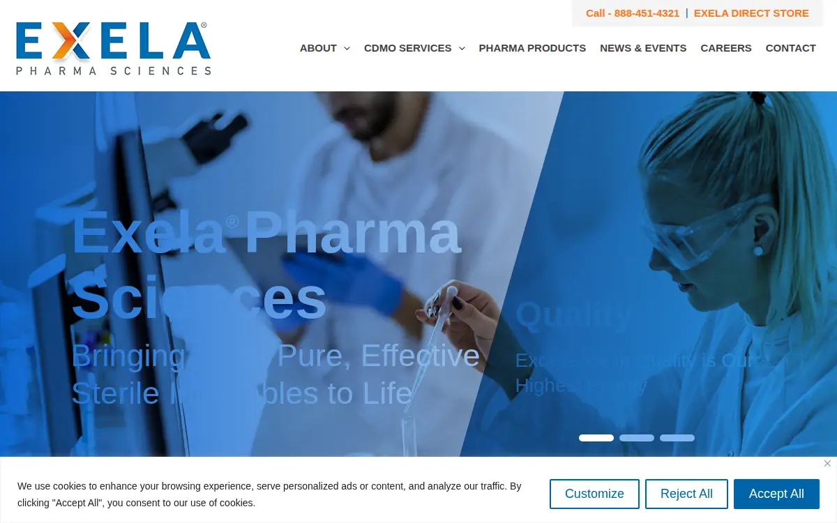 Homepage of Exela Pharma Sciences LLC