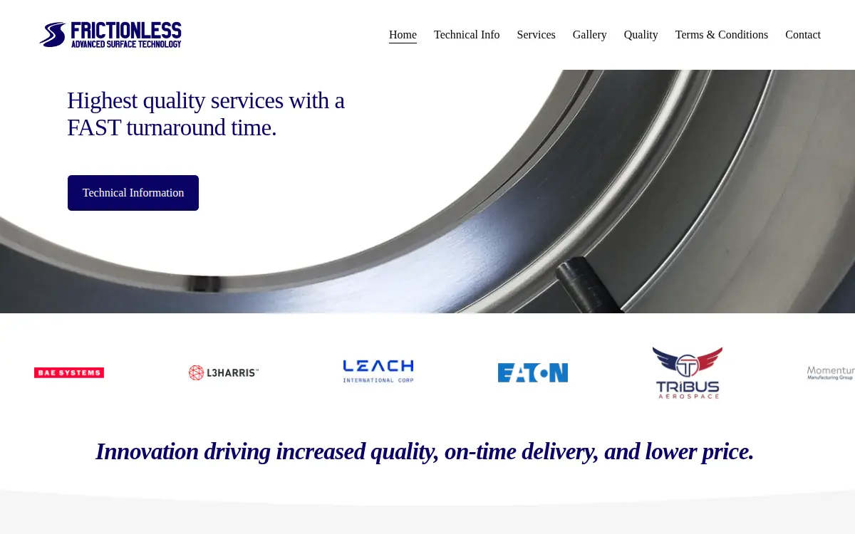 Homepage of Frictionless Advanced Surface Technology, LLC