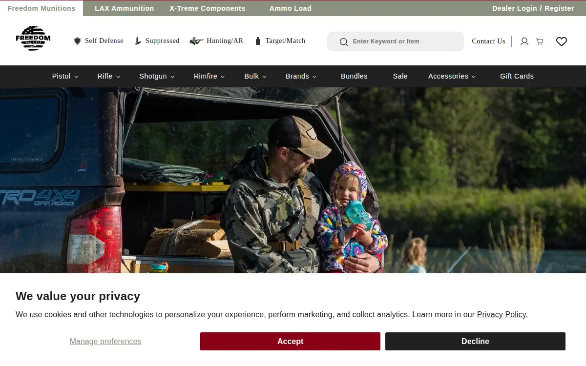 Homepage of Freedom Munitions LLC