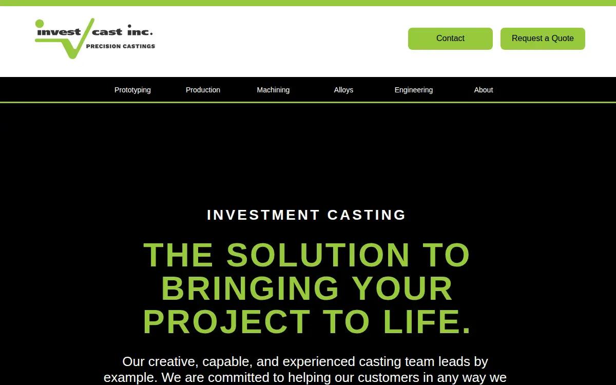 Homepage of Invest Cast Incorporated