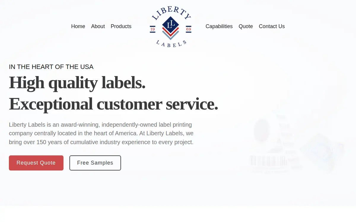 Homepage of Liberty Labels LLC