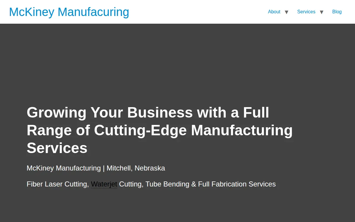 Homepage of Mckiney Manufacturing and Sales, LLC