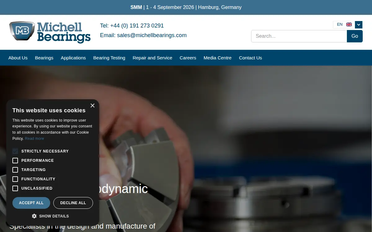 Homepage of Michell Bearings, INC.