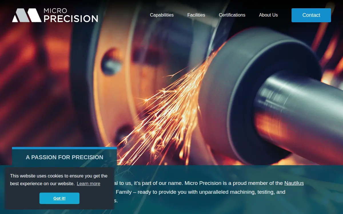 Homepage of Micro Precision, LLC