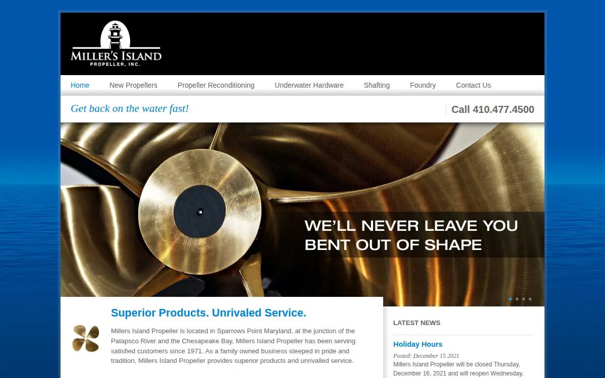 Homepage of Millers Island Propeller, Incorporated