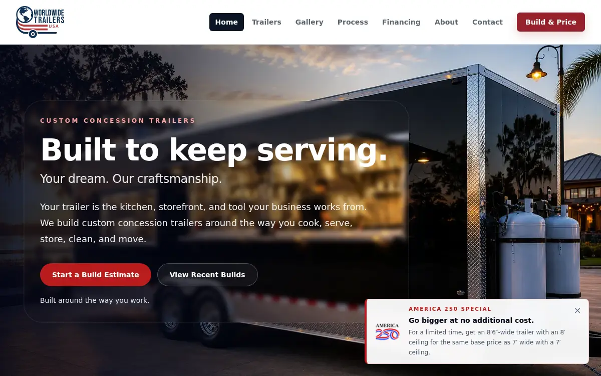 Homepage of Worldwide Trailers USA LLC