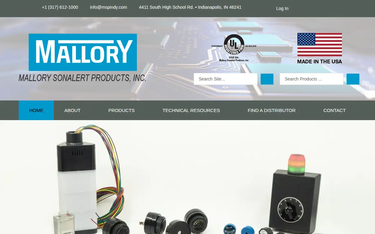 Homepage of Mallory Sonalert Products, INC.
