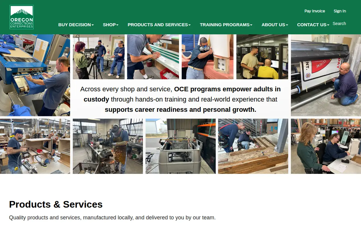 Homepage of Oregon Corrections Enterprises