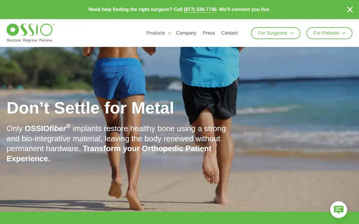 Homepage of Ossio INC
