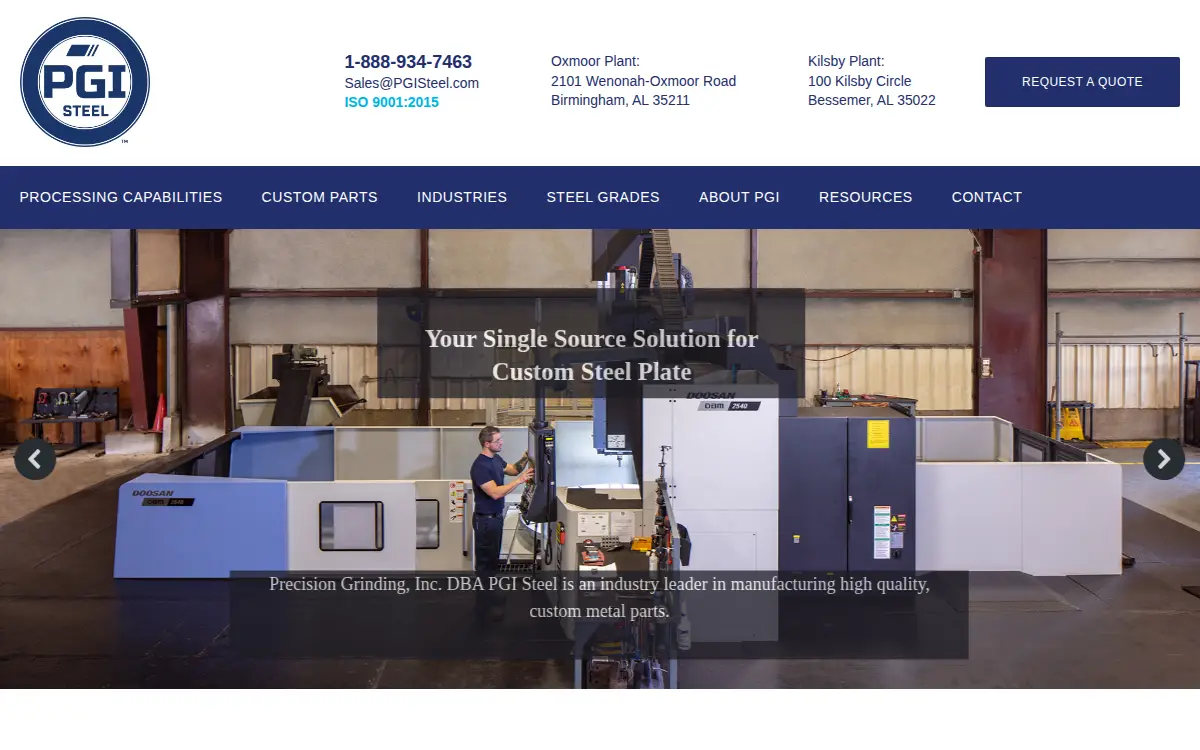 Homepage of Precision Grinding INC