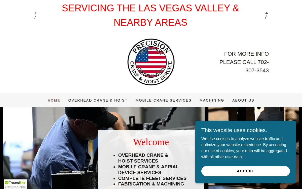 Homepage of Precision Crane & Hoist Services, INC.