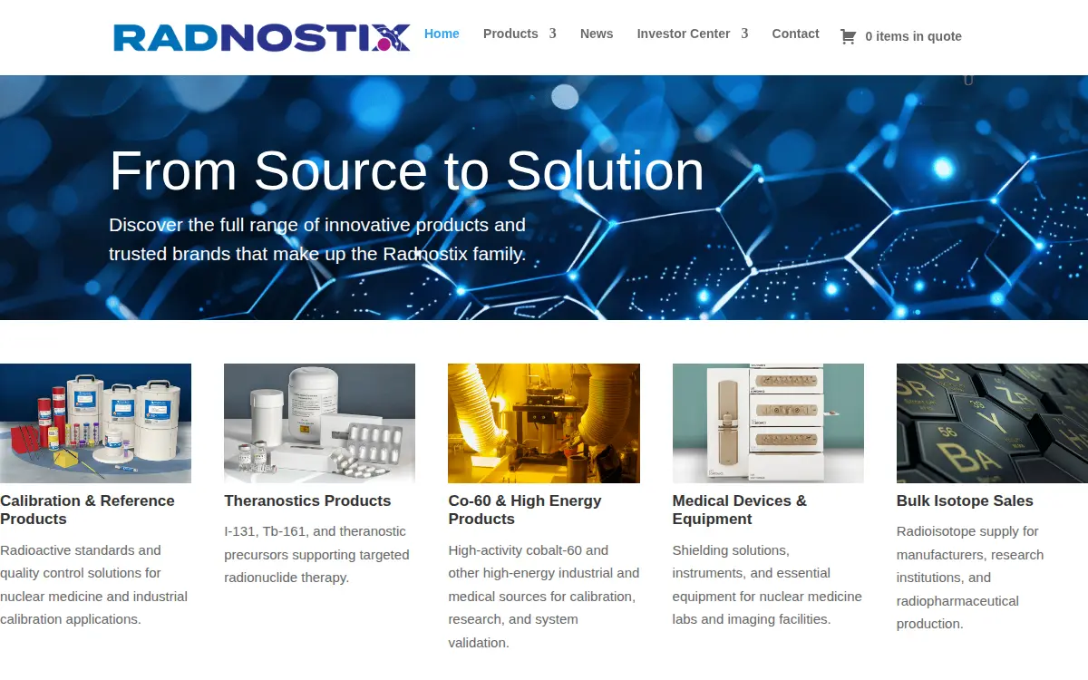 Homepage of Radnostix, INC.