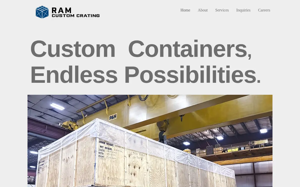 Homepage of Ram Custom Crating LLC