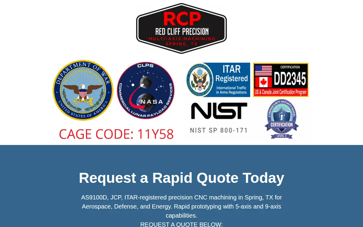 Homepage of Red Cliff Precision LLC