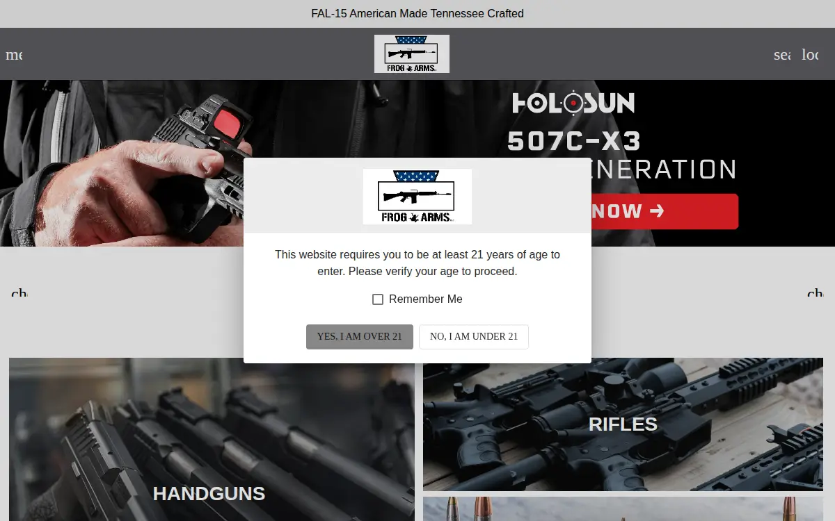 Homepage of Frog Arms, LLC