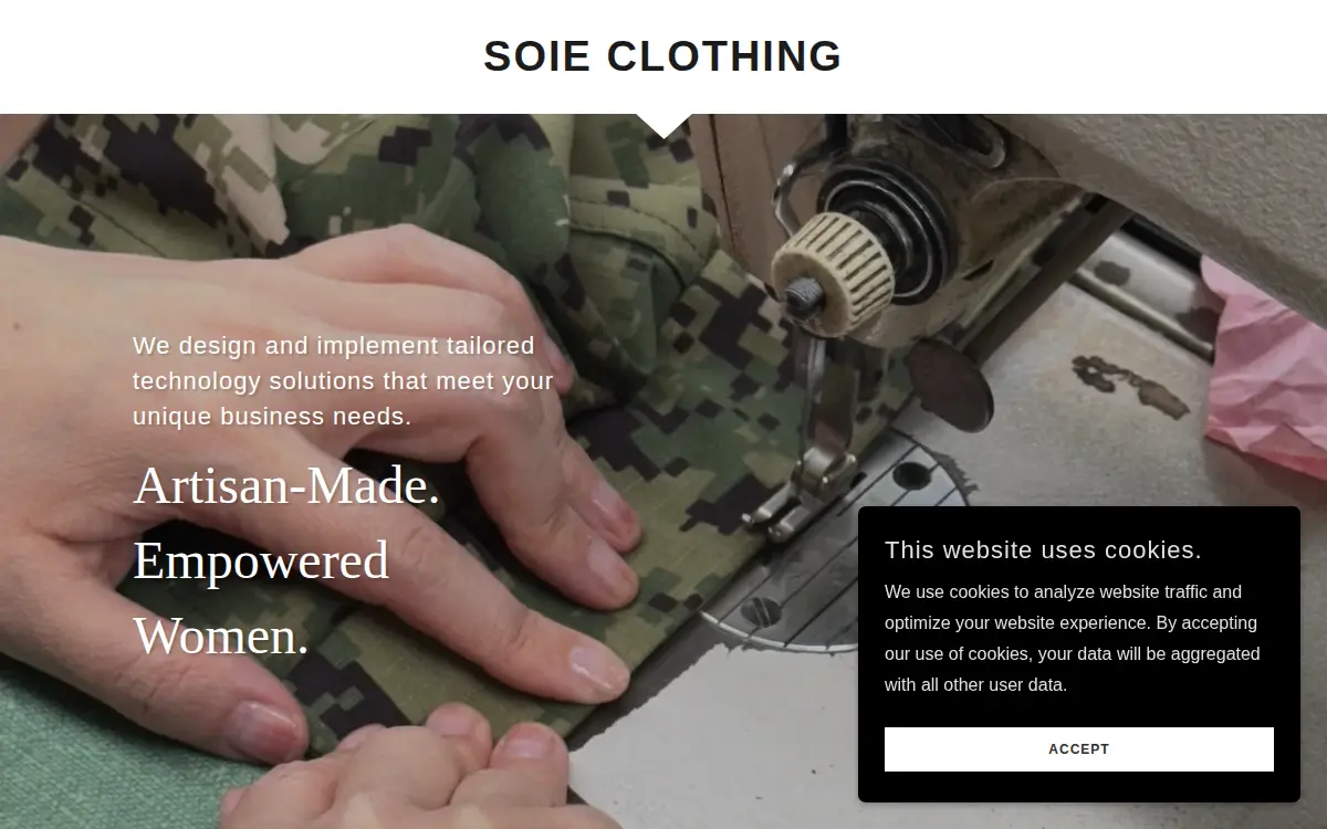Homepage of Soie Clothing LLC