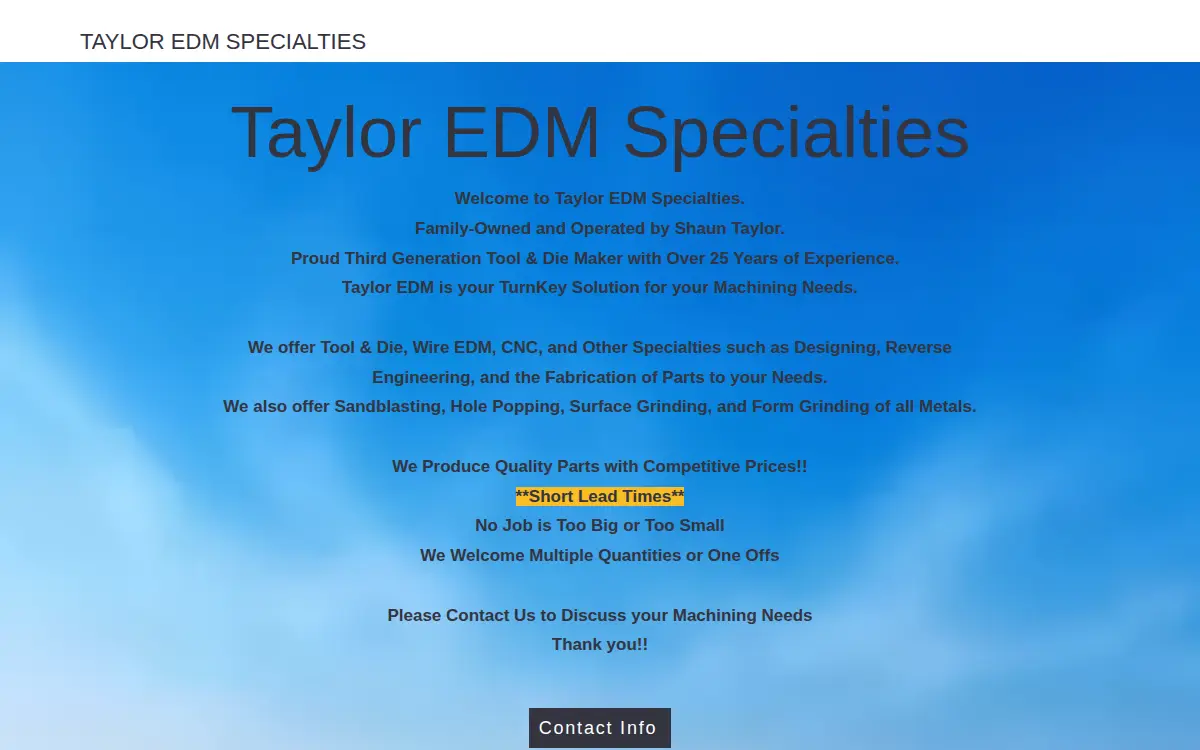 Homepage of Taylor Edm Specialties LLC