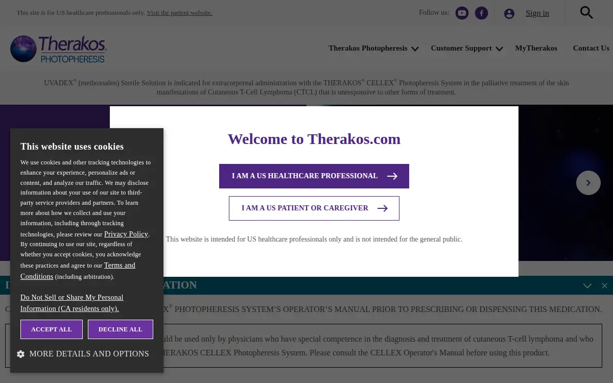 Homepage of Therakos LLC