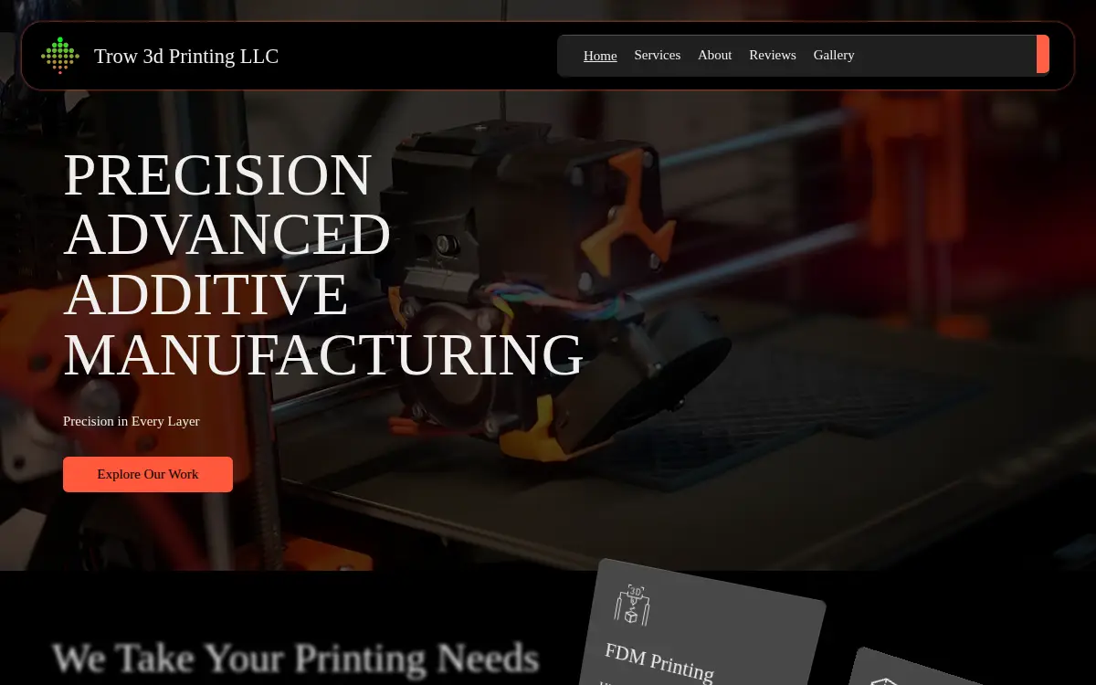 Homepage of Trow 3d Printing LLC