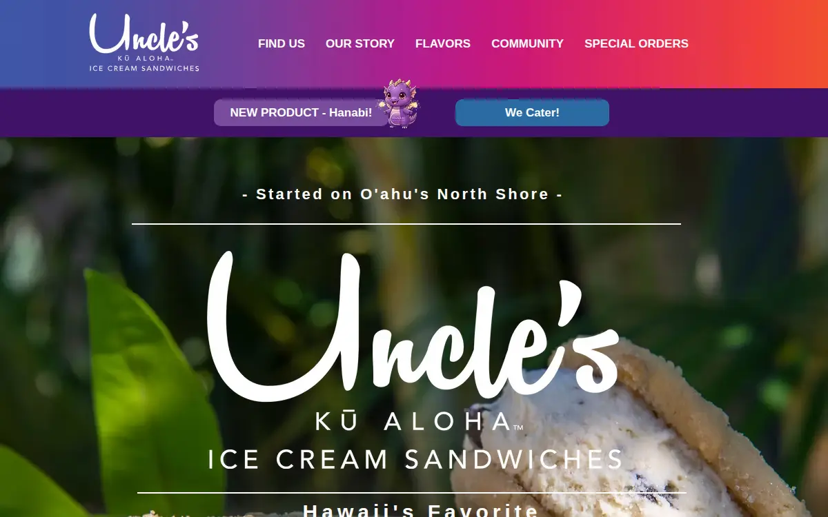 Homepage of Uncle's Ice Cream