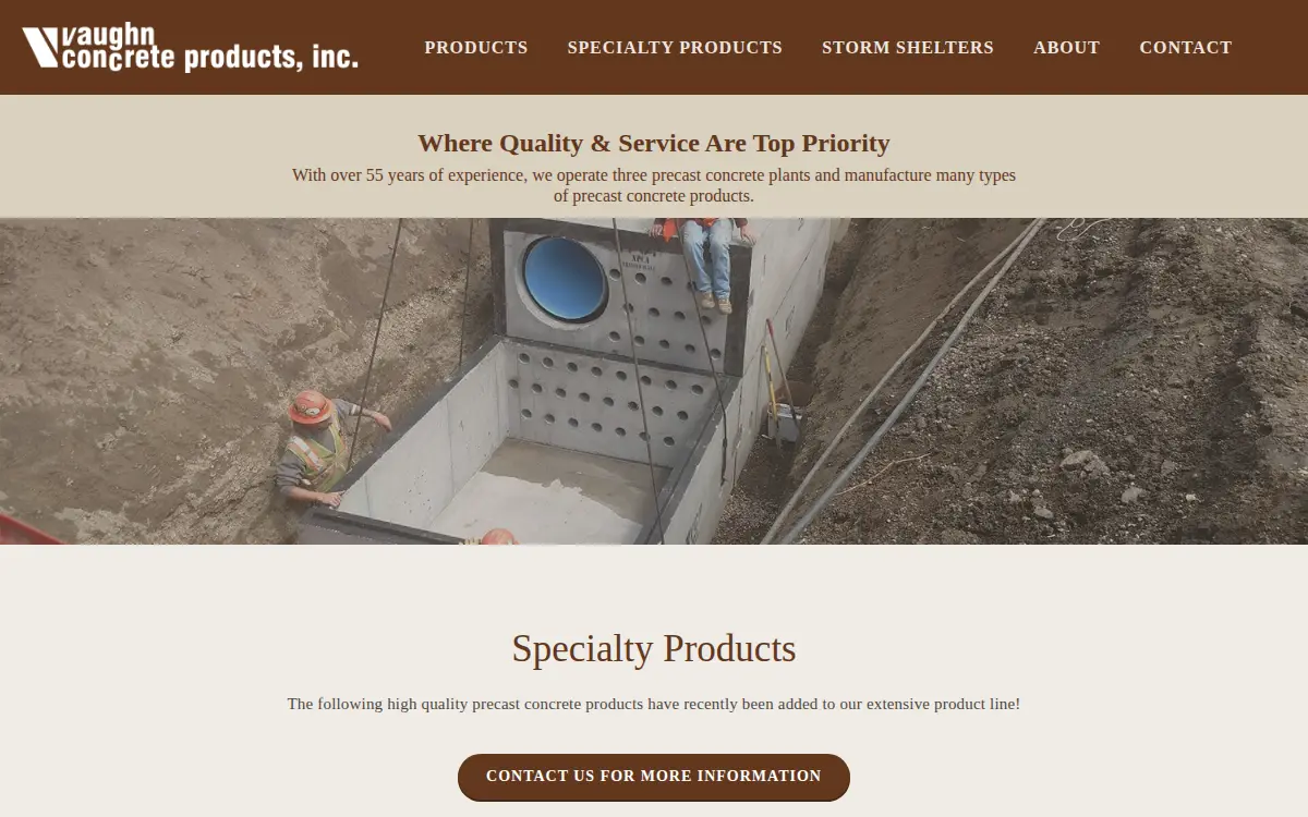 Homepage of Vaughn Excavating and Construction, INC.