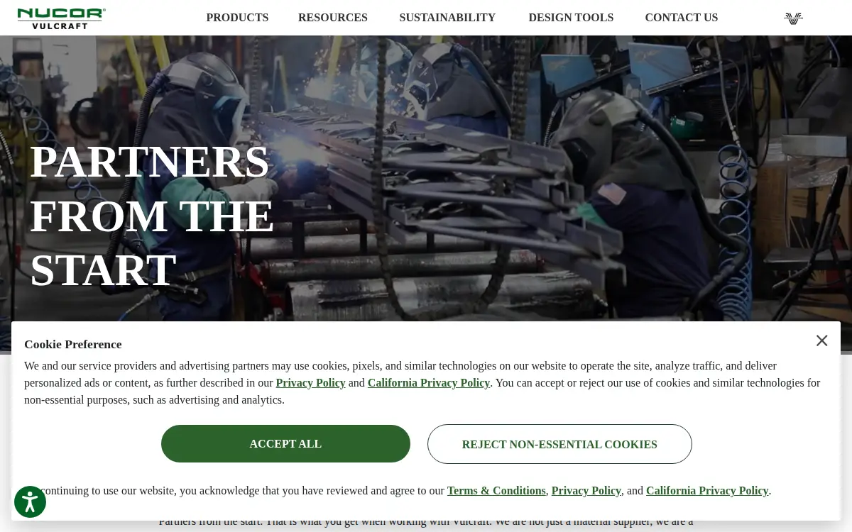 Homepage of Nucor Corporation