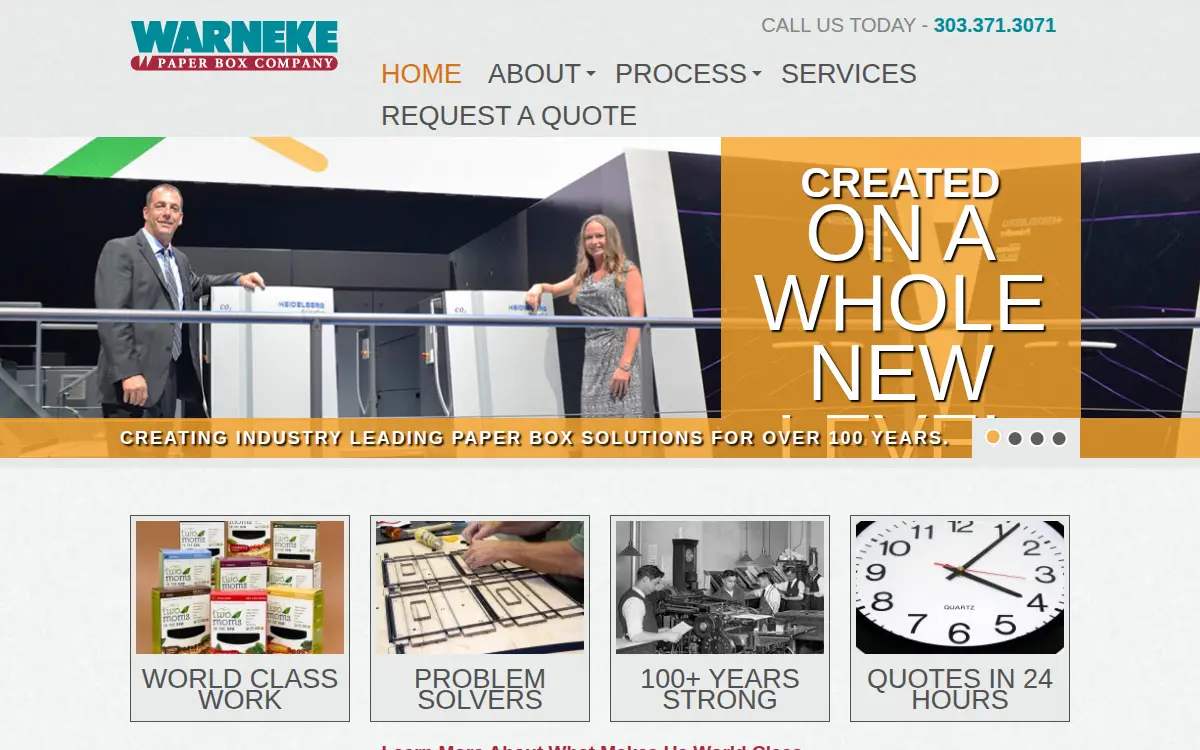 Homepage of Warneke Paper Box Company