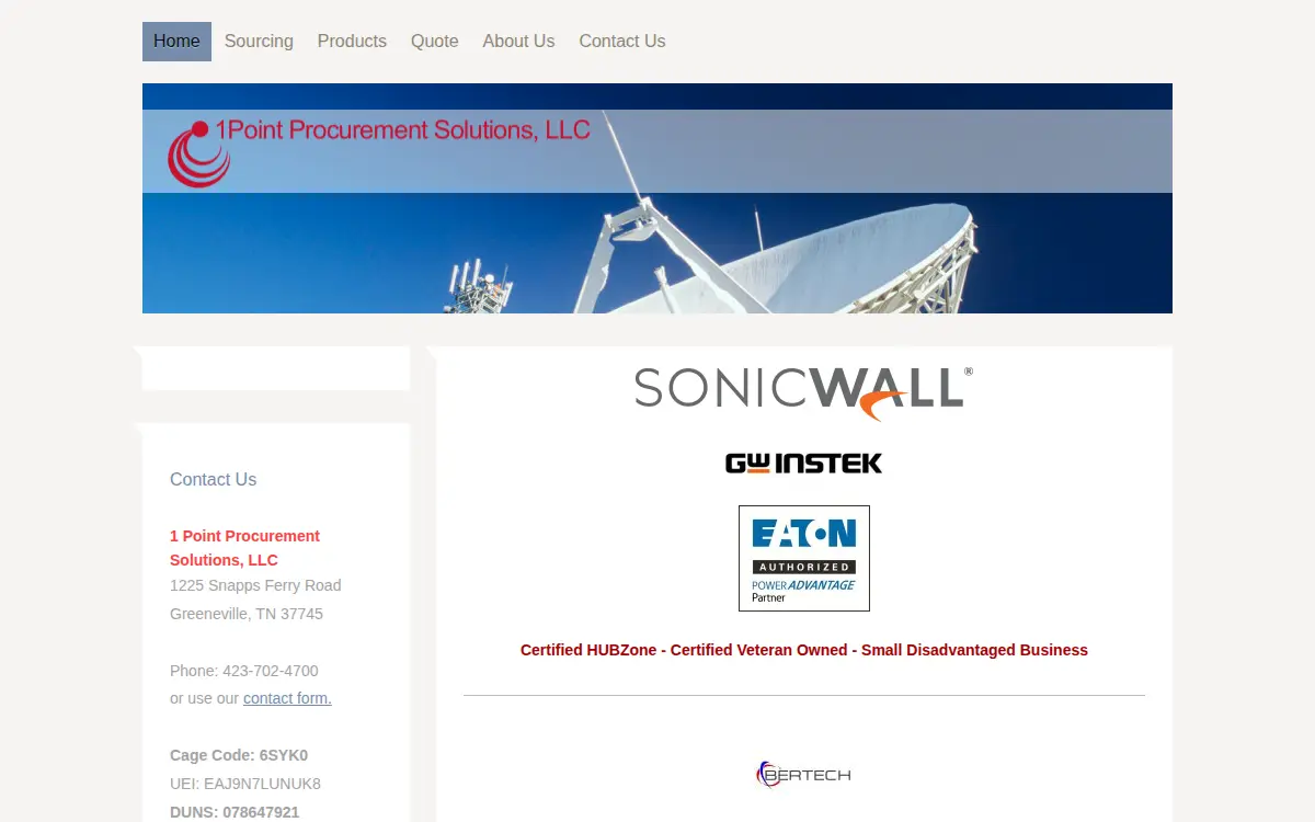 Homepage of 1 Point Procurement Solutions, LLC