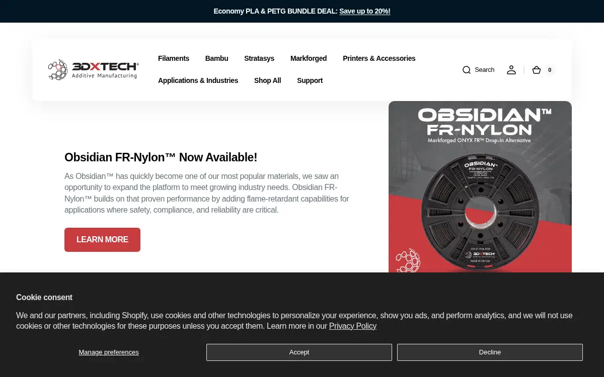 Homepage of 3dxtech LLC