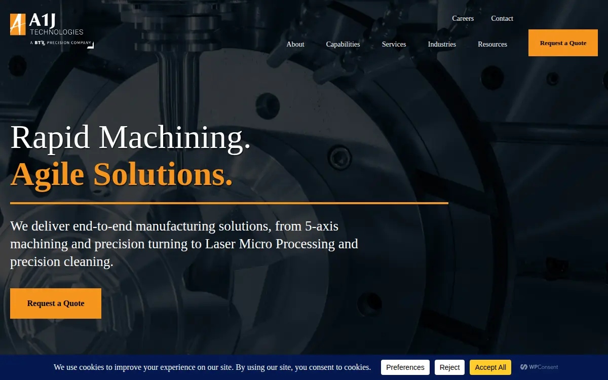 Homepage of A1j Technologies, LLC
