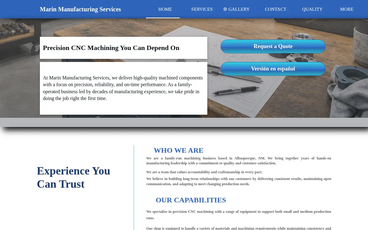 Homepage of Marin Manufacturing Services LLC