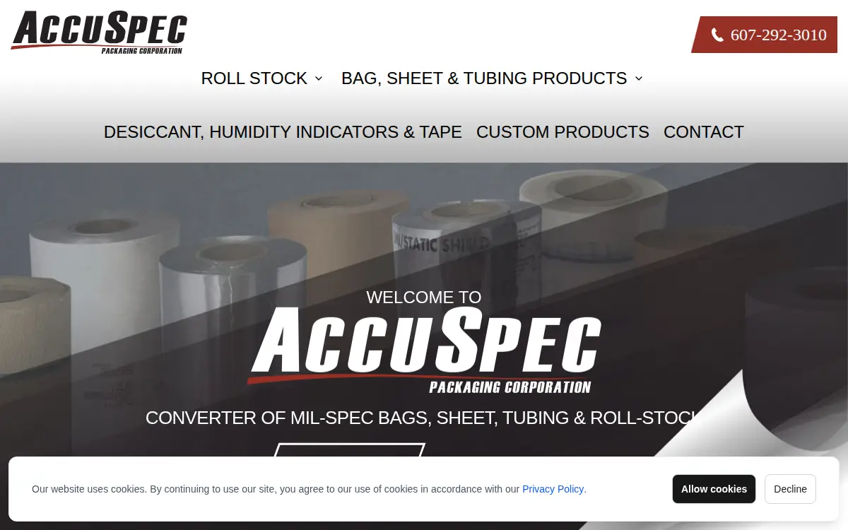 Homepage of Accuspec Packaging CORP