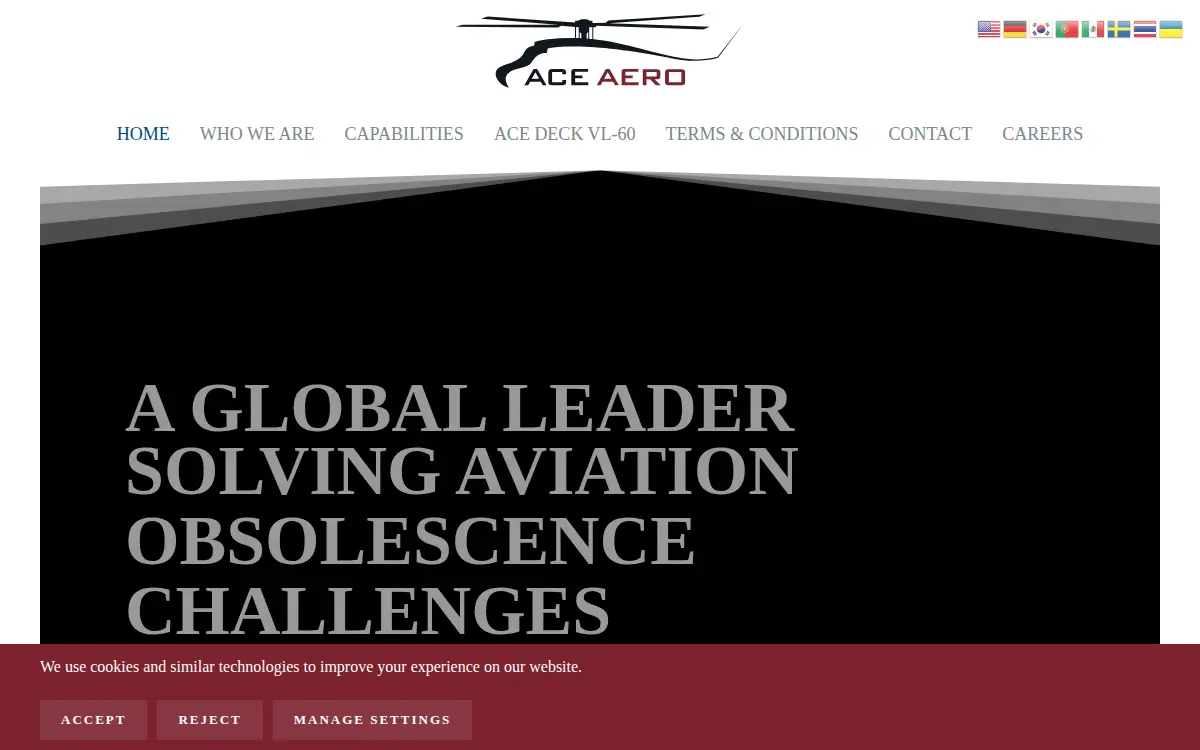 Homepage of Ace Aeronautics, LLC
